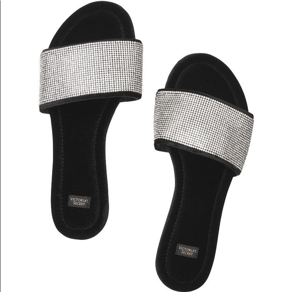🖤🤍 Victoria’s Secret Embellished Velvet Slides + Bag